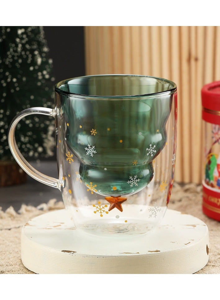 High Borosilicate Insulated Double-layer Cup With Handle Christmas Tree Wish Cup  - Image 1