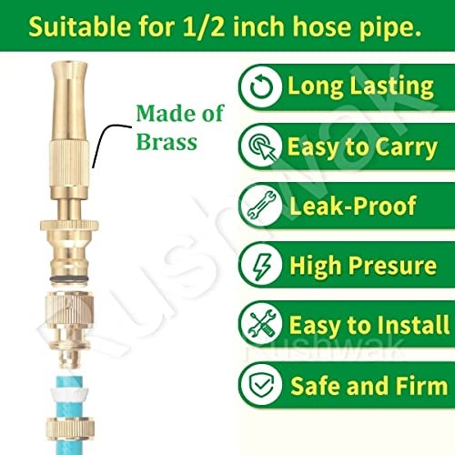 Rushwak Brass Water Spray Nozzle for 1/2" Hose Pipe - Adjustable Pressure Booster Gun for Car Wash & Gardening, 10 x 2 cm - Image 2