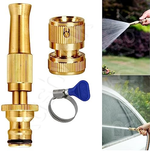 Rushwak Brass Water Spray Nozzle for 1/2" Hose Pipe - Adjustable Pressure Booster Gun for Car Wash & Gardening, 10 x 2 cm - Image 1