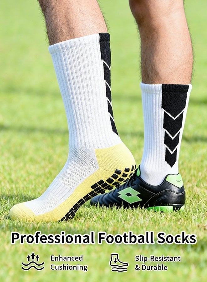 MAANGE 4Pairs Soccer Socks Anti Slip Athletic Socks Non Slip Football Basketball Socks with Grip Pads 2P black 2P white - Image 1