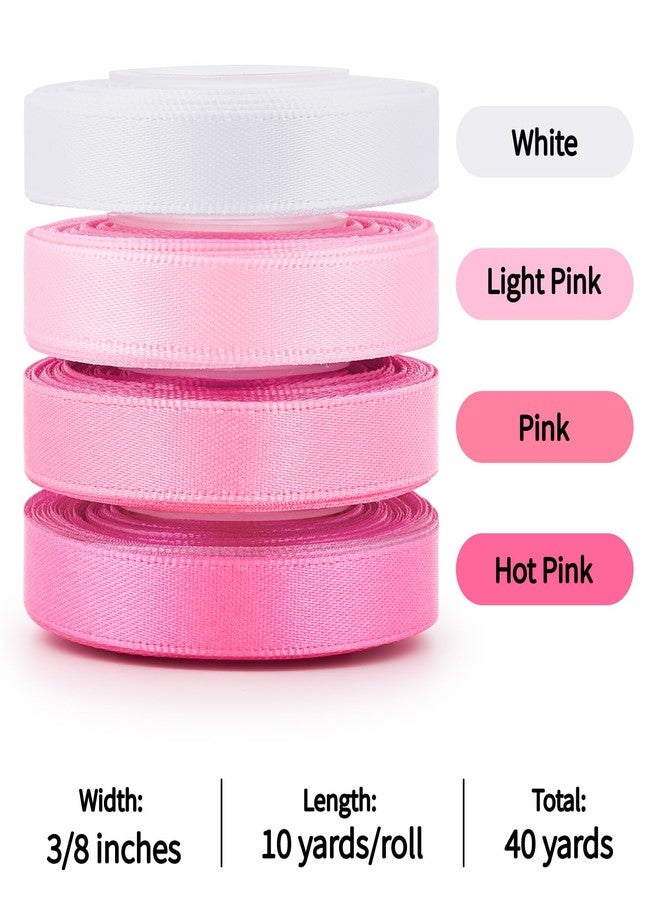 Mauproy 4 Rolls 3/8 Inch Pink Satin Ribbon - Image 2