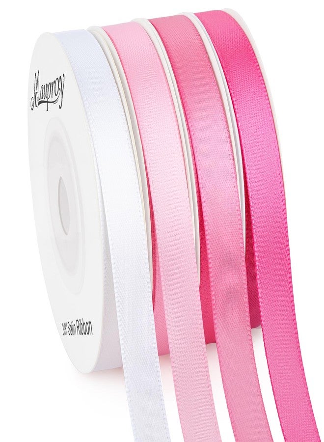 Mauproy 4 Rolls 3/8 Inch Pink Satin Ribbon - Image 1