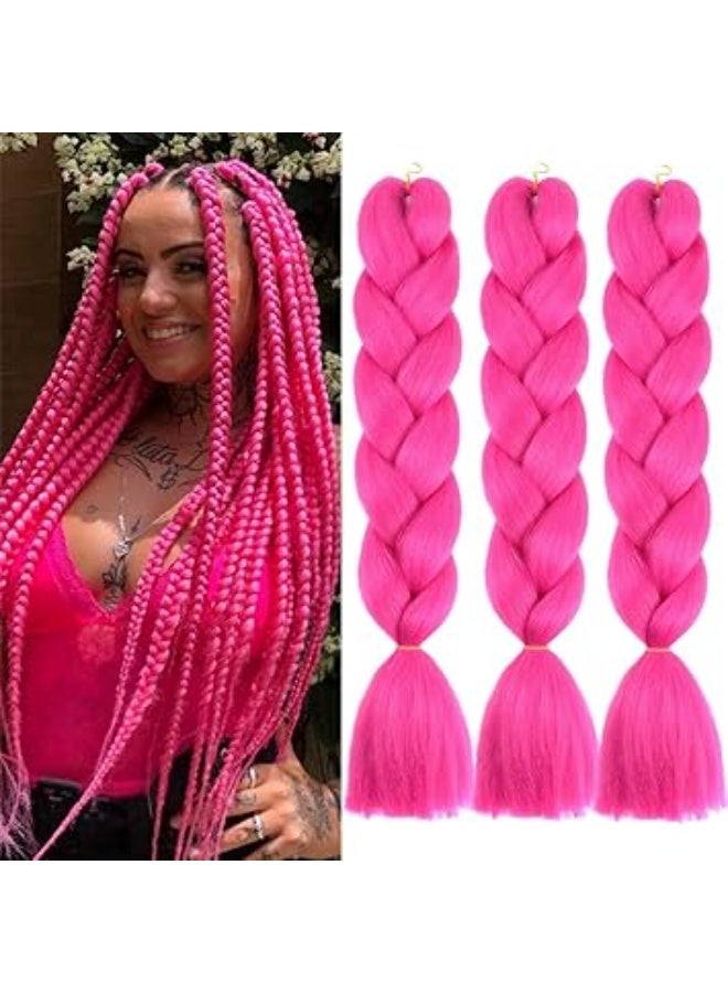 Hot Pink Fuchsia Kanekalon Braiding Hair Extensions for Box Braids & Afro Styles - 60cm Long - Professional Synthetic Hair - Image 1