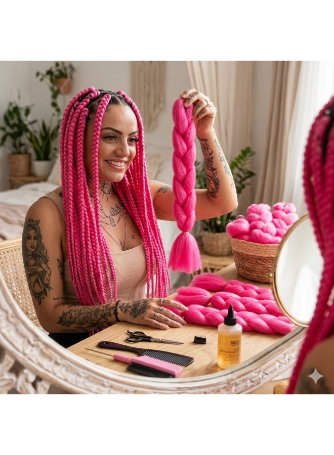 Hot Pink Fuchsia Kanekalon Braiding Hair Extensions for Box Braids & Afro Styles - 60cm Long - Professional Synthetic Hair - Image 4