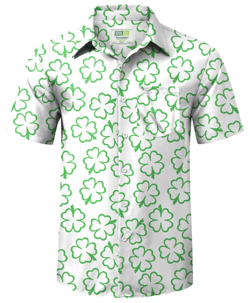 Arvilhill Men Saint Pattys Bowling Shirt Classic Shamrock Button Up Shirt Irish Three Leaf Clover Green Button Shirt L - Image 1