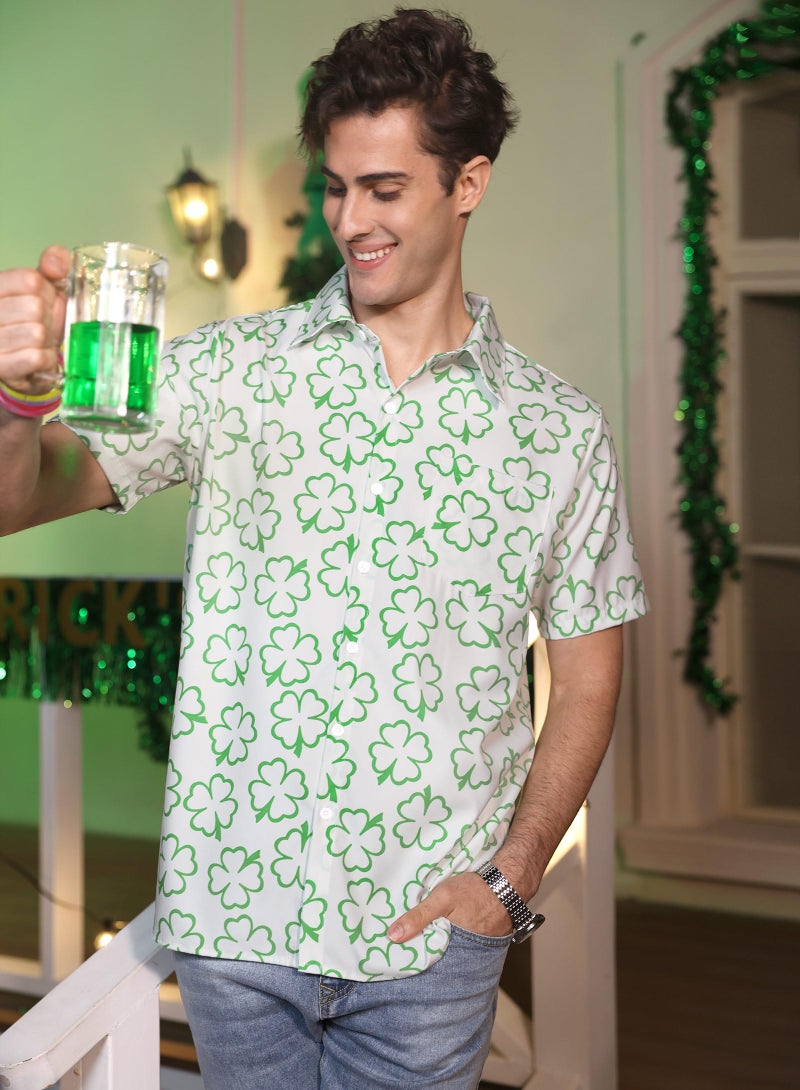 Arvilhill Men Saint Pattys Bowling Shirt Classic Shamrock Button Up Shirt Irish Three Leaf Clover Green Button Shirt L - Image 5