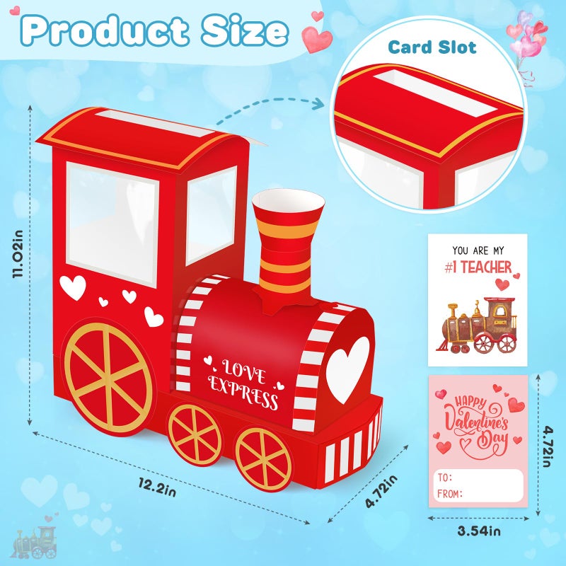 Gloween Valentines Day Boxes and Cards for Kids Classroom School Exchange, Great Valentines Gifts Party Favors for Boys Girls (1 Cute Train Box, 32 Valentine Cards, 1 Teacher Card) - Image 4