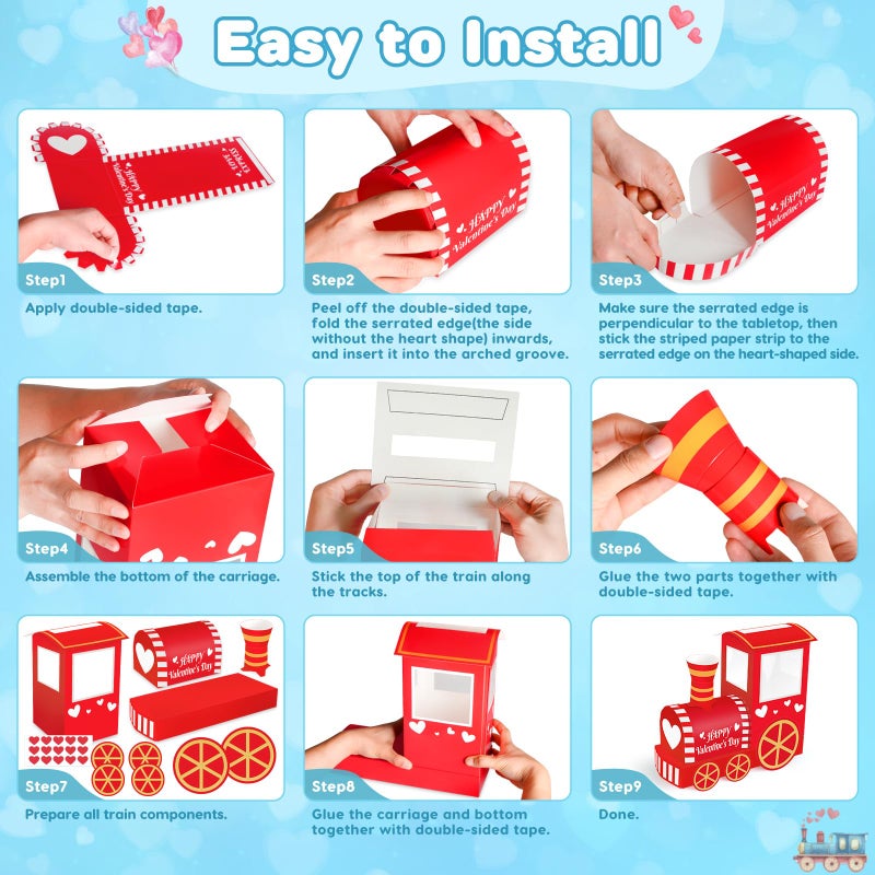Gloween Valentines Day Boxes and Cards for Kids Classroom School Exchange, Great Valentines Gifts Party Favors for Boys Girls (1 Cute Train Box, 32 Valentine Cards, 1 Teacher Card) - Image 5