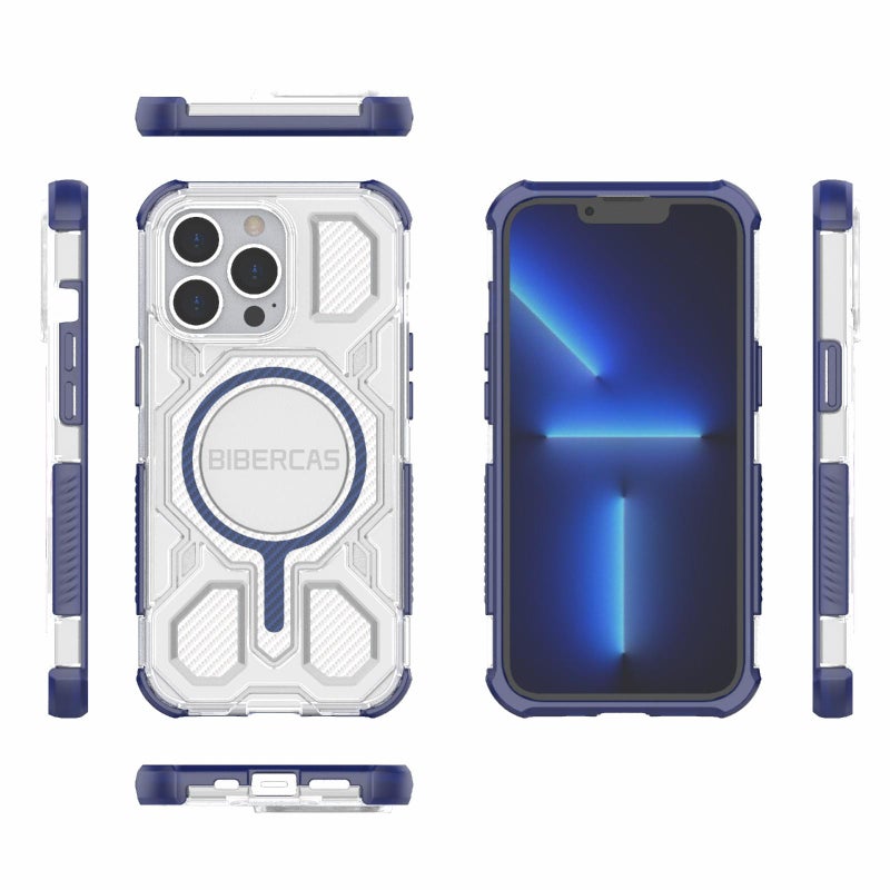 BIBERCAS For Iphone 13 Pro Transparent Color Series Magsafe Air Bag Shockproof Phone Case(Blue) - Image 2