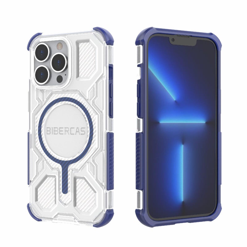 BIBERCAS For Iphone 13 Pro Transparent Color Series Magsafe Air Bag Shockproof Phone Case(Blue) - Image 1