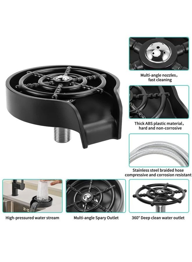 Glass Rinser for Kitchen Sink  Automatic Cup Washer  Coffee Pitcher Wash Cup Tool Kitchen Quick Rinse for Baby Bottle Kitchen Sink Automatic Washing Device Black  - Image 2