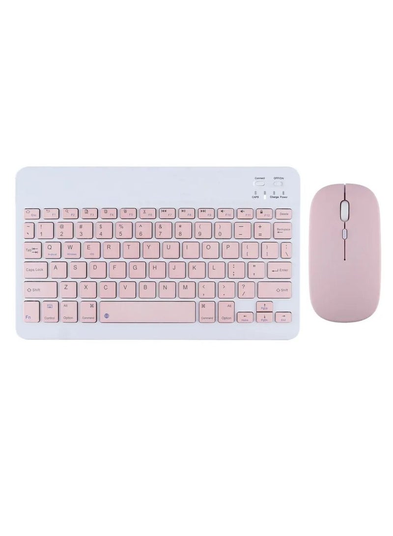 DIGI CORE Universal Portable Rechargeable Mini Wireless Keyboard And Mouse Combo For Tablet Mobile Phone IOS Android And Windows Pink/White 