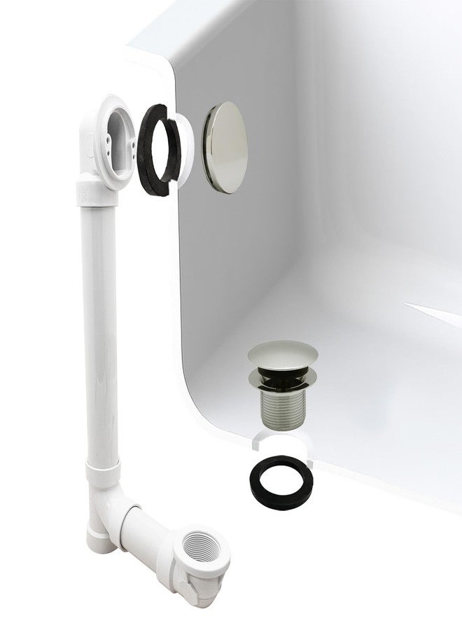 Westbrass A493244H-05 14" Sch. 40 PVC Bath Waste & Overflow Assembly with Illusionary Faceplate and Tip-Toe Drain Plug, Polished Nickel - Image 1