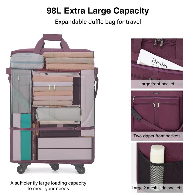 MILADA Expandable Luggage Bags for Travel Foldable Suitcase with Wheels Collapsible Rolling Travel Duffle Bag Lightweight Large Suitcases without Telescoping Handle, Purple - Image 5