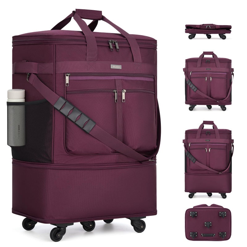 MILADA Expandable Luggage Bags for Travel Foldable Suitcase with Wheels Collapsible Rolling Travel Duffle Bag Lightweight Large Suitcases without Telescoping Handle, Purple - Image 1