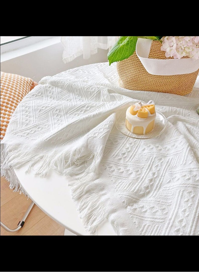 Lace Tablecloth - Crochet Tablecloth for Round Coffee Table,White 180 x 180cm - Image 2
