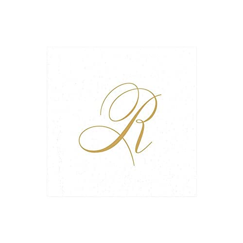 Caspari Entertaining with Caspari White Pearl Paper Linen Cocktail Napkins, Monogram Initial R, Pack of 30 (2900CG.R) - Image 1