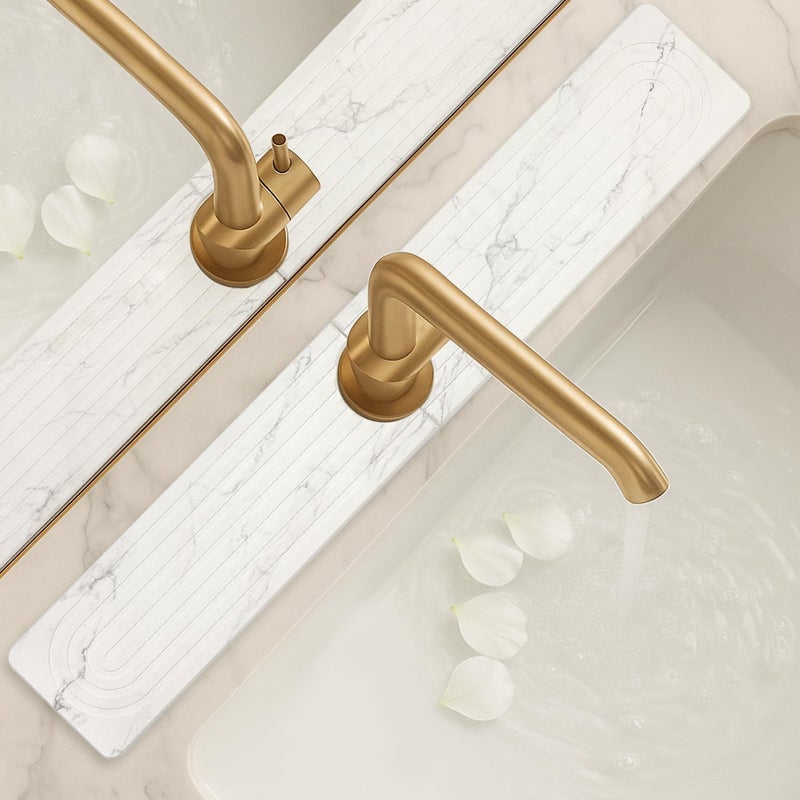 Deceram Drying Stone Faucet Mat for Kitchen Sink Trays Diatomite Quick Dry Around Faucet Mats Absorbent Drying Mat for Kitchen Counter Water Absorbing Stone Tray for Bathroom Sink Protector Splash Guard - Image 1