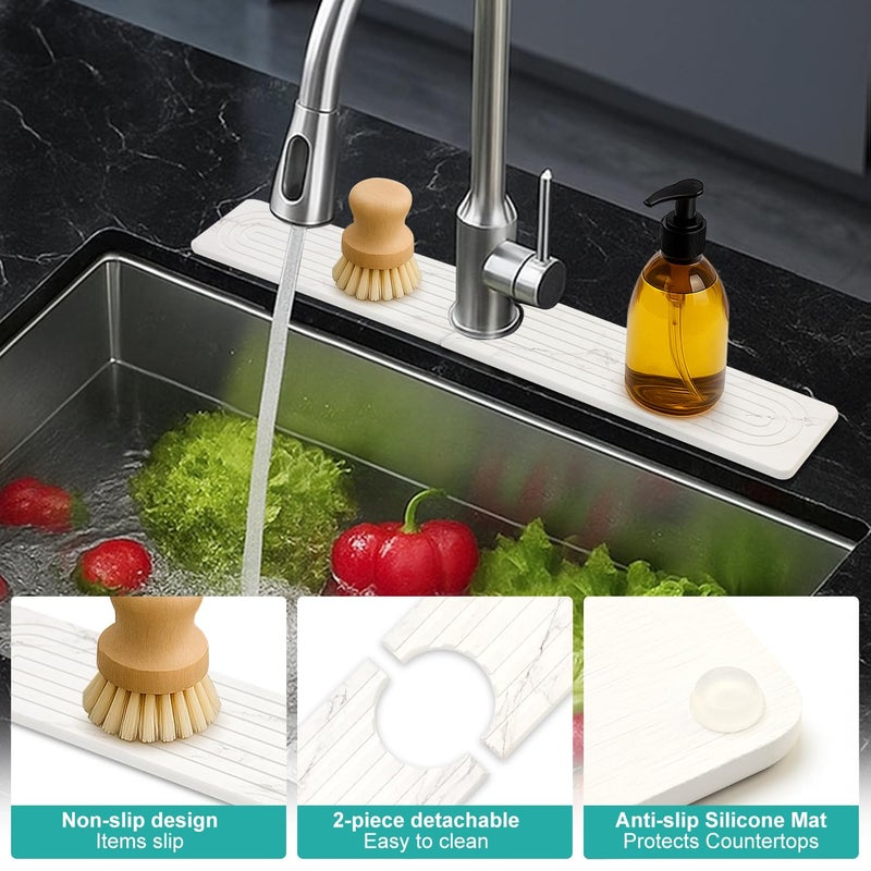 Deceram Drying Stone Faucet Mat for Kitchen Sink Trays Diatomite Quick Dry Around Faucet Mats Absorbent Drying Mat for Kitchen Counter Water Absorbing Stone Tray for Bathroom Sink Protector Splash Guard - Image 4
