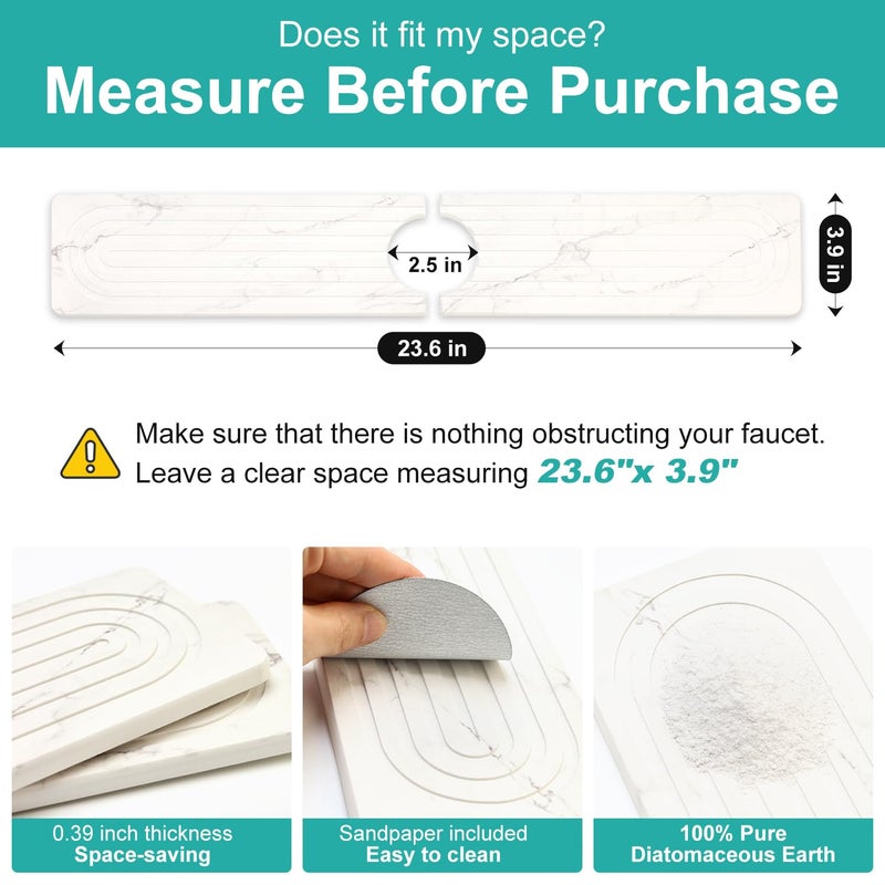 Deceram Drying Stone Faucet Mat for Kitchen Sink Trays Diatomite Quick Dry Around Faucet Mats Absorbent Drying Mat for Kitchen Counter Water Absorbing Stone Tray for Bathroom Sink Protector Splash Guard - Image 3