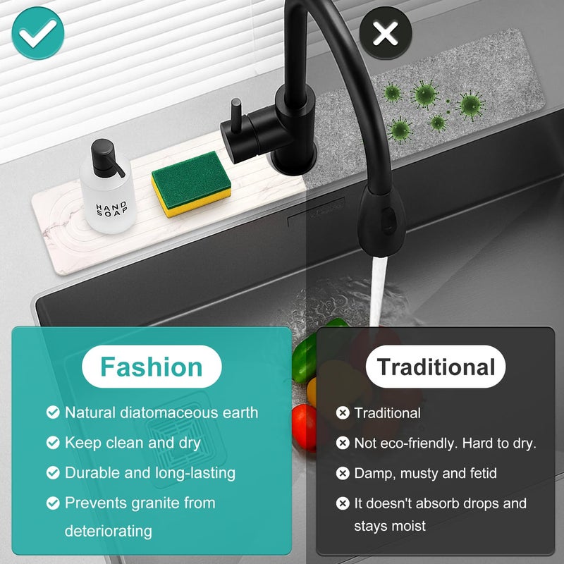 Deceram Drying Stone Faucet Mat for Kitchen Sink Trays Diatomite Quick Dry Around Faucet Mats Absorbent Drying Mat for Kitchen Counter Water Absorbing Stone Tray for Bathroom Sink Protector Splash Guard - Image 5