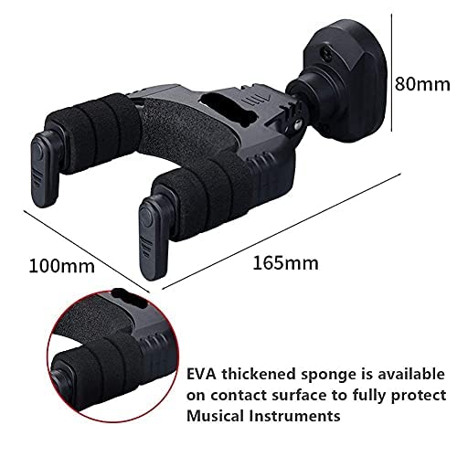 MUSTANG Guitar Hanger For Wall Black 1 Pack, Guitar Wall Mount, Guitar Holder Stands, Auto Lock Guitar Holder Stands For Wall For Classical Guitar, Electric Acoustic Bass Guitar - Image 3