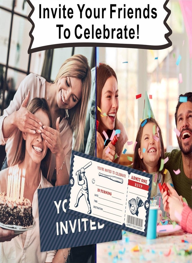 NYCTUG 20 Baseball Birthday Invitations With Envelopes, 3" X 8" Baseball Sport Theme Birthday Ticket Invitation, Double-Sided Fill In Invites For Boys Birthday, Birthday Party Celebration Supplies - E14 - Image 5