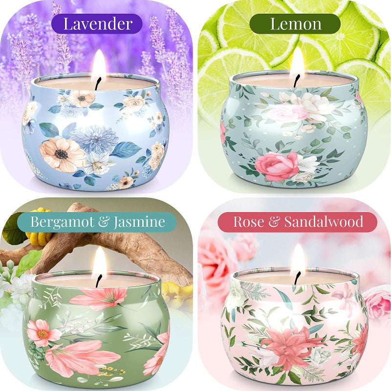 BlissfulOasis Scented Candles Set, 17.6 oz 4 Pack Home Scented Candles, 100-120 Hours Candle Set for Men and Women, Long Lasting Soy Wax Aromatherapy Gift for Birthday, Valentine's Day, Mother's Day - Image 2