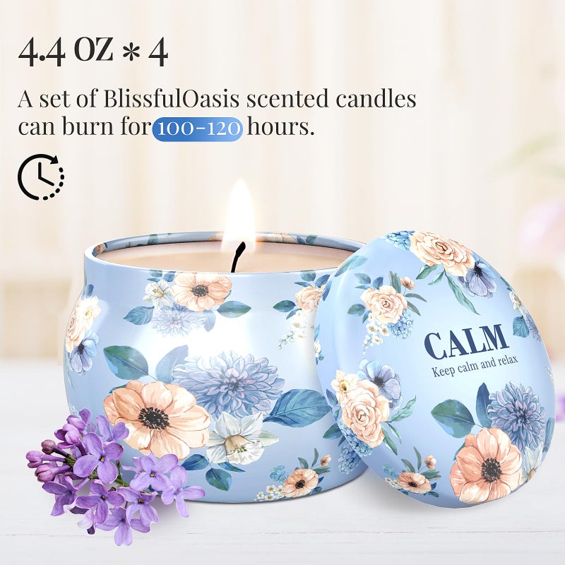BlissfulOasis Scented Candles Set, 17.6 oz 4 Pack Home Scented Candles, 100-120 Hours Candle Set for Men and Women, Long Lasting Soy Wax Aromatherapy Gift for Birthday, Valentine's Day, Mother's Day - Image 5