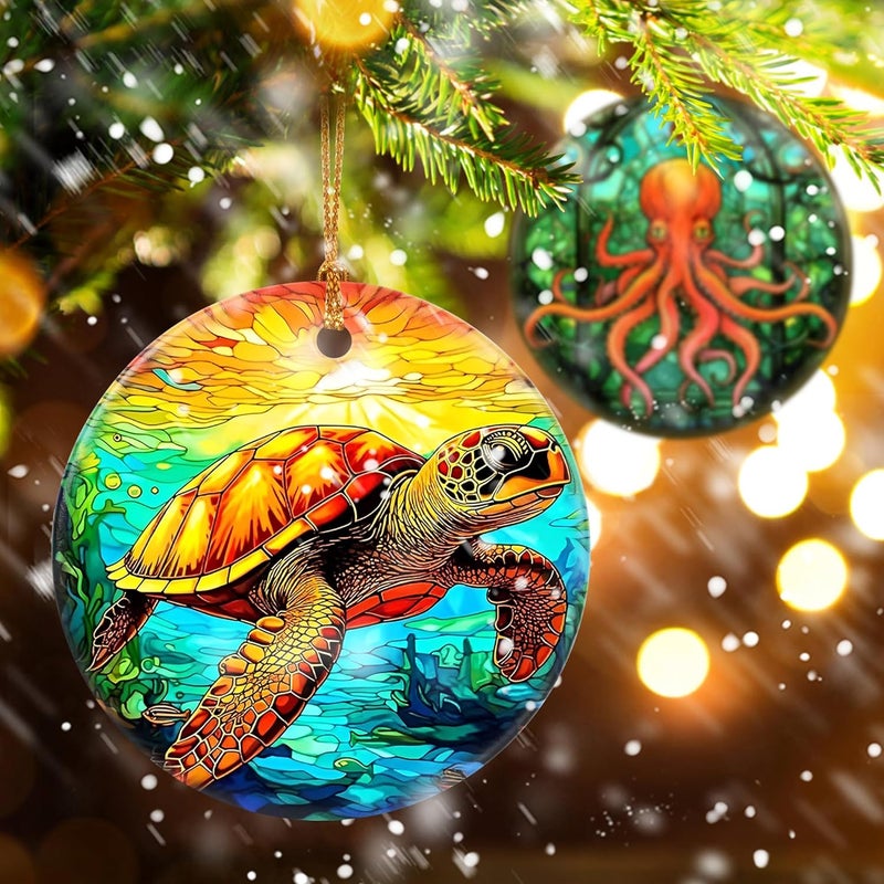 Touber Christmas Ornament, Christmas Decoration, Holiday Present Idea, Heirloom Keepsake, Round Ceramic, Gift Exchange, Gift Idea, Sea Turtle - Image 4