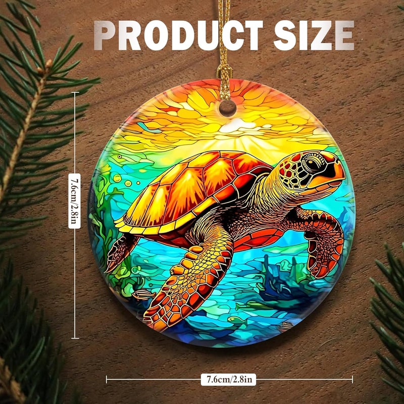 Touber Christmas Ornament, Christmas Decoration, Holiday Present Idea, Heirloom Keepsake, Round Ceramic, Gift Exchange, Gift Idea, Sea Turtle - Image 2