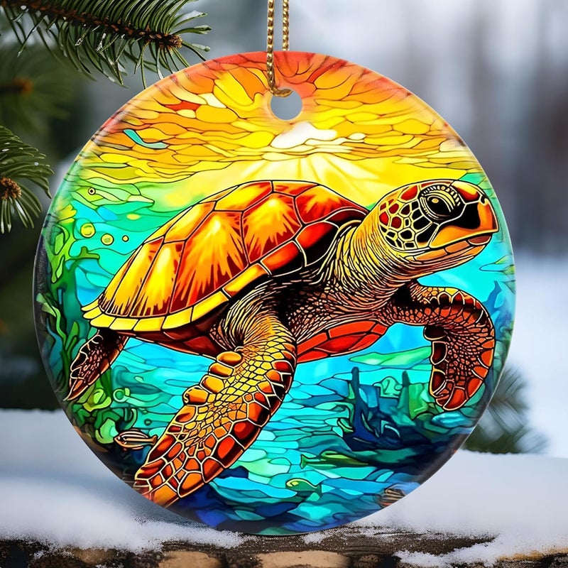 Touber Christmas Ornament, Christmas Decoration, Holiday Present Idea, Heirloom Keepsake, Round Ceramic, Gift Exchange, Gift Idea, Sea Turtle - Image 1