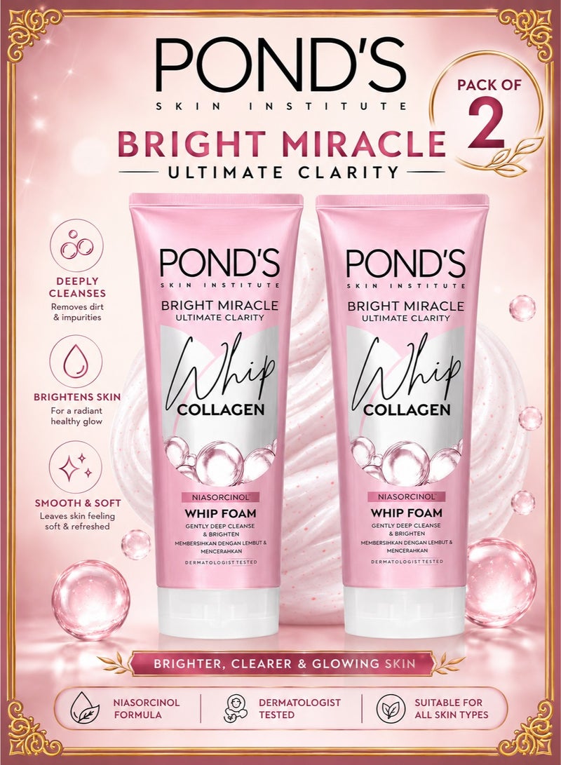 Pond's Bright Miracle Ultimate Clarity Whip Collagen Niasorcinol Facial Foam 100g X 2 - Image 1