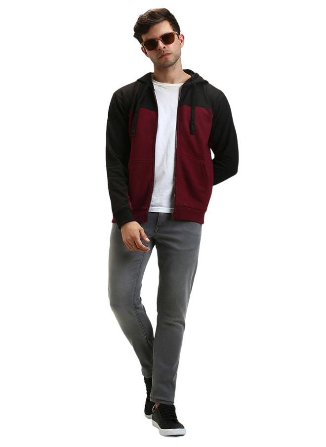 Dennis Lingo - Regular Fit Maroon Colourblocked Hooded Sweatshirt for Men - Polycotton, Full Sleeves - Image 1
