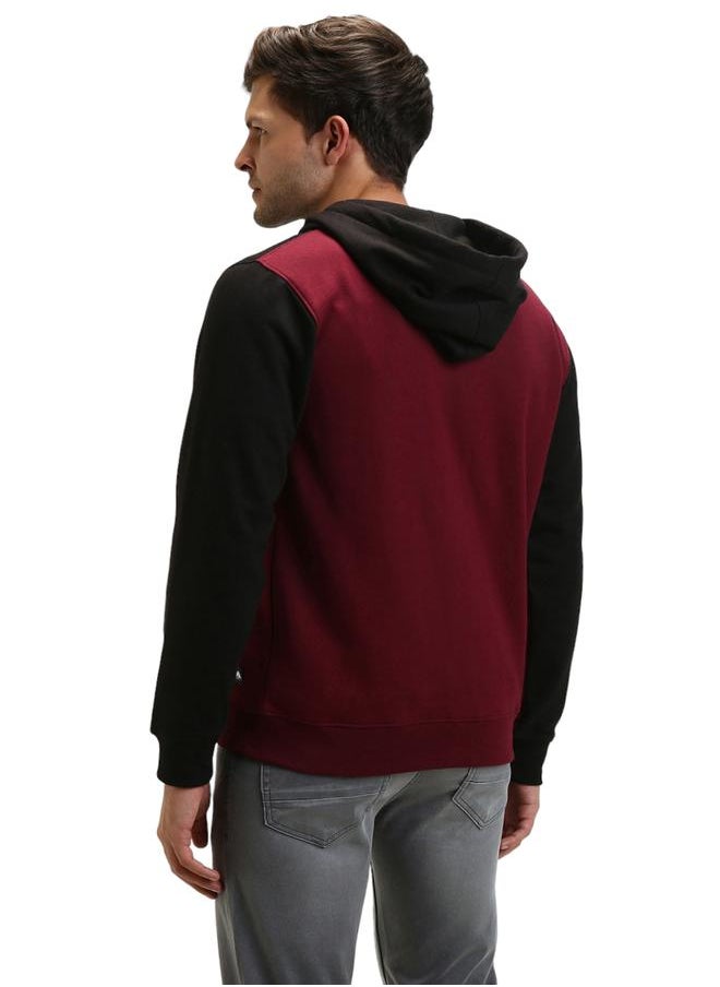 Dennis Lingo - Regular Fit Maroon Colourblocked Hooded Sweatshirt for Men - Polycotton, Full Sleeves - Image 1