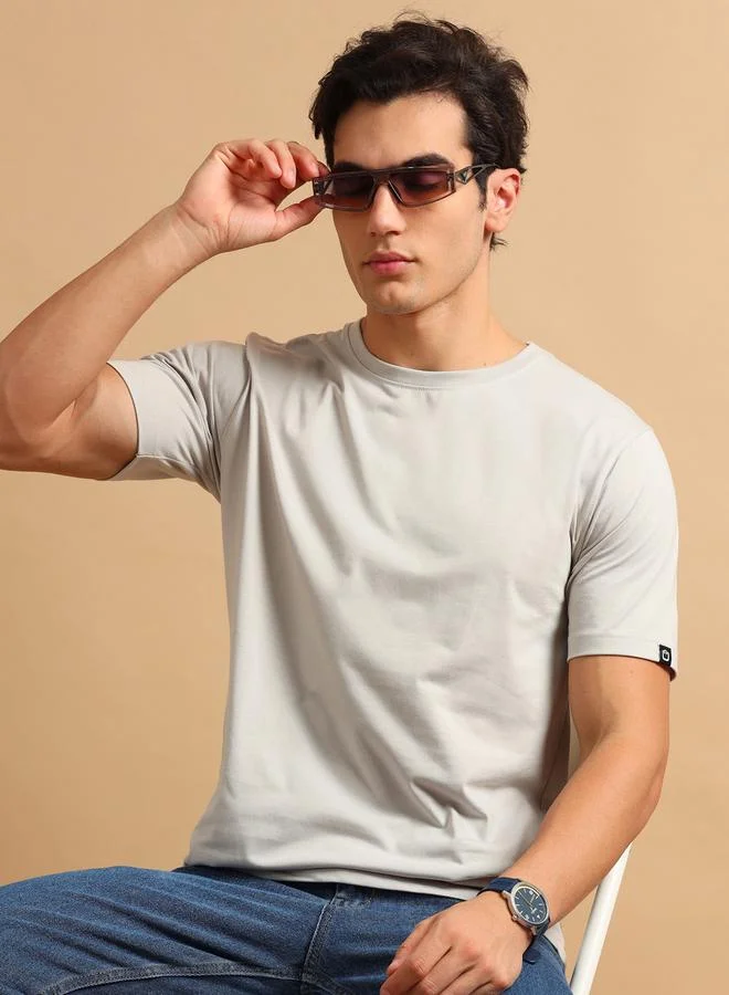 Bushirt Solid Round Neck Short Sleeve T-Shirt by Styli