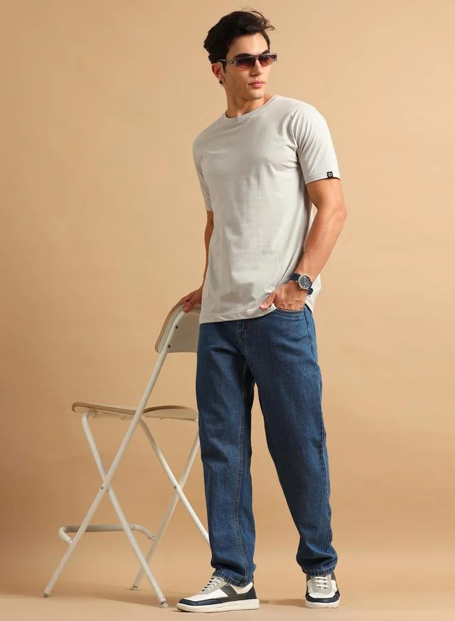 Bushirt Solid Round Neck Short Sleeve T-Shirt by Styli