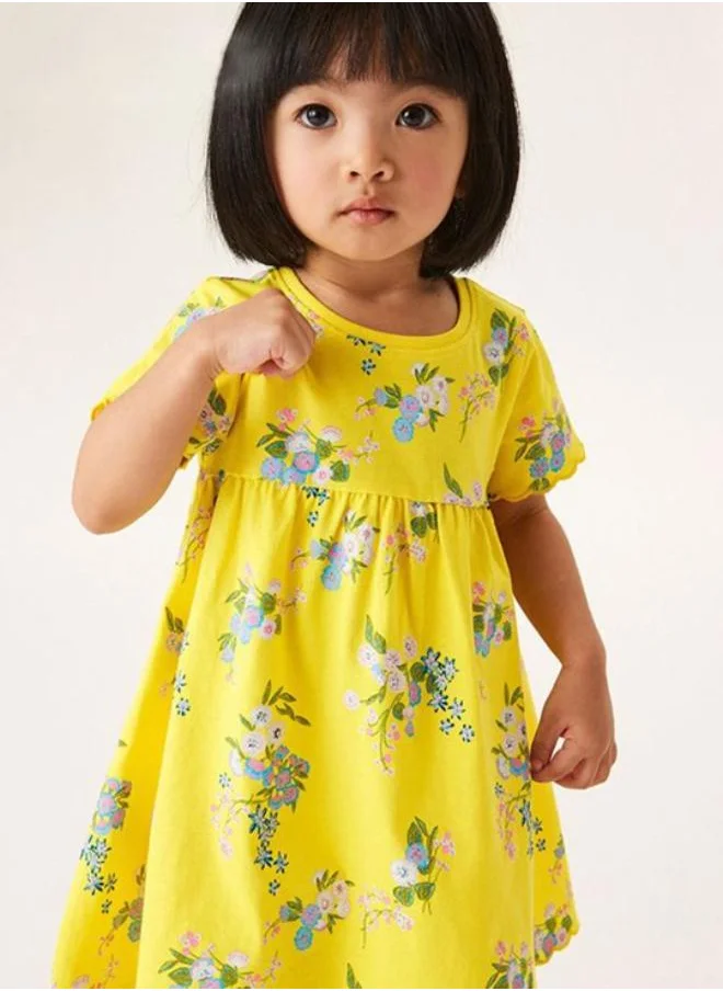 YUNIQEE Yellow A-Line Crew Neck Printed Dress