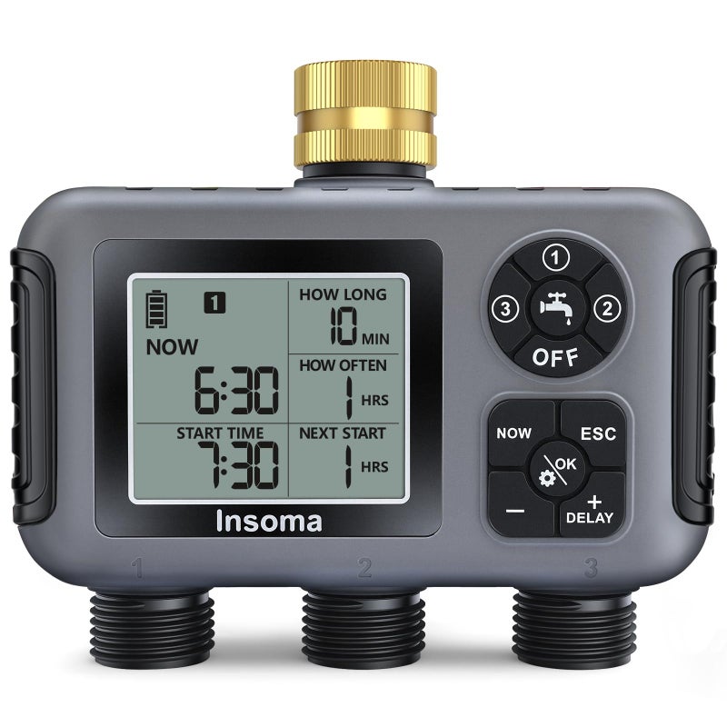 Insoma Water Timer With Brass Inlet  3 Independent Zones Outdoor Hose Timer For Garden Faucet With Auto/Manual/Rain Delay Mode  Ipx5 Waterproof  Sprinkler Irrigation Controller For Yard Lawn - Image 1