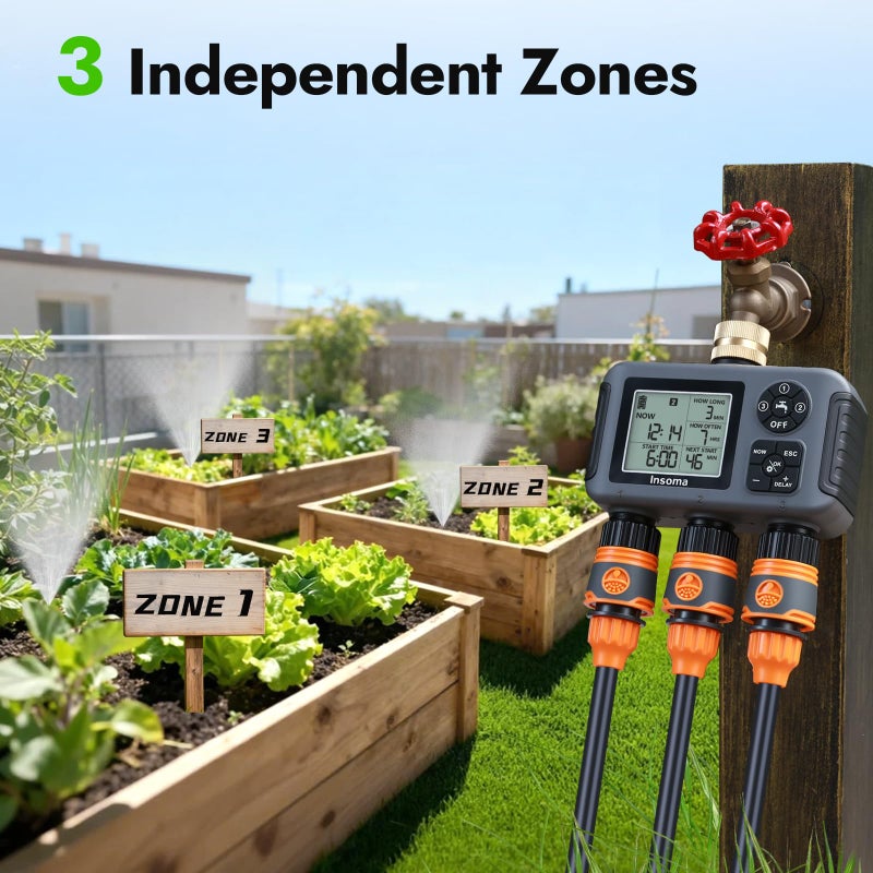 Insoma Water Timer With Brass Inlet  3 Independent Zones Outdoor Hose Timer For Garden Faucet With Auto/Manual/Rain Delay Mode  Ipx5 Waterproof  Sprinkler Irrigation Controller For Yard Lawn - Image 2