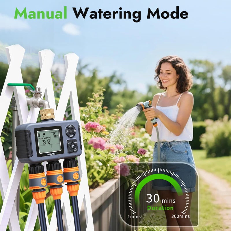 Insoma Water Timer With Brass Inlet  3 Independent Zones Outdoor Hose Timer For Garden Faucet With Auto/Manual/Rain Delay Mode  Ipx5 Waterproof  Sprinkler Irrigation Controller For Yard Lawn - Image 4
