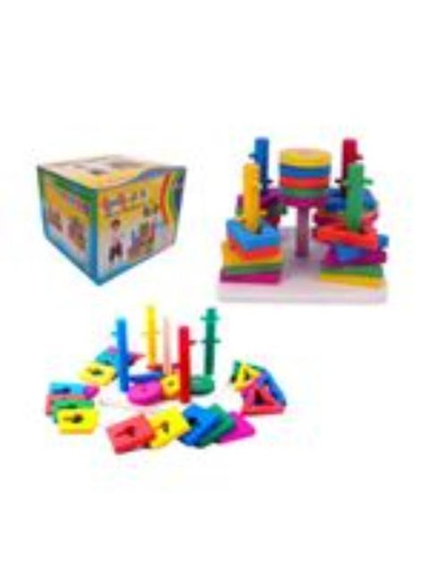 Montessori Stacking Game – 1 to 4 Players – Ages 3+ – Shape Sorting – Multi-Peg Colorful Geometric Puzzle