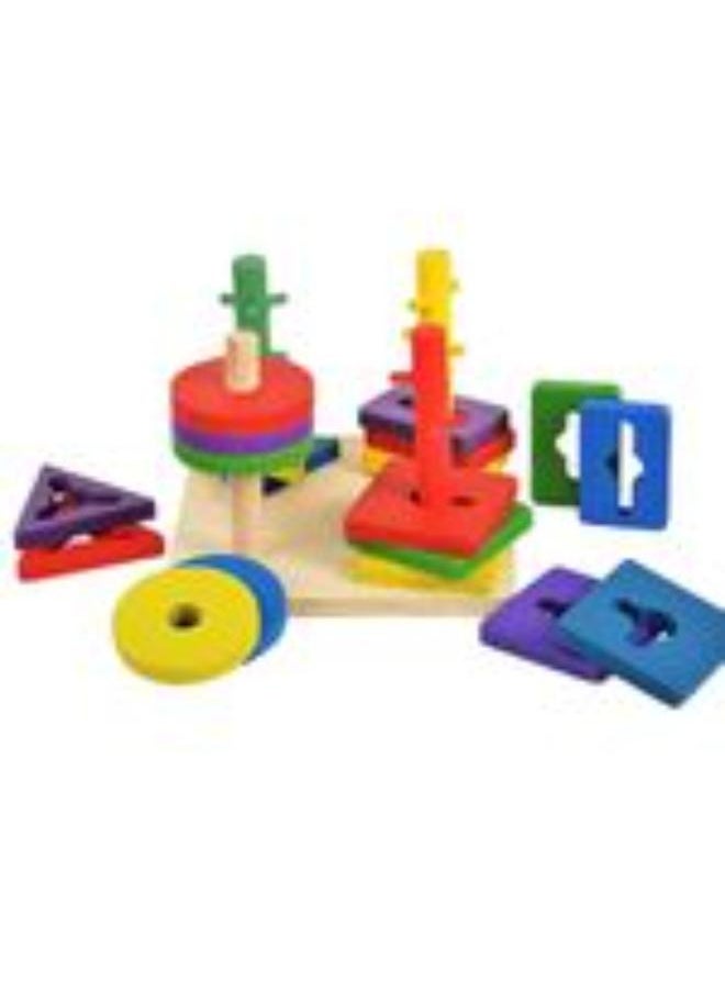 Carol For Toys - Montessori Stacking Game – 1 to 4 Players – Ages 3+ – Shape Sorting – Multi-Peg Colorful Geometric Puzzle - Image 1