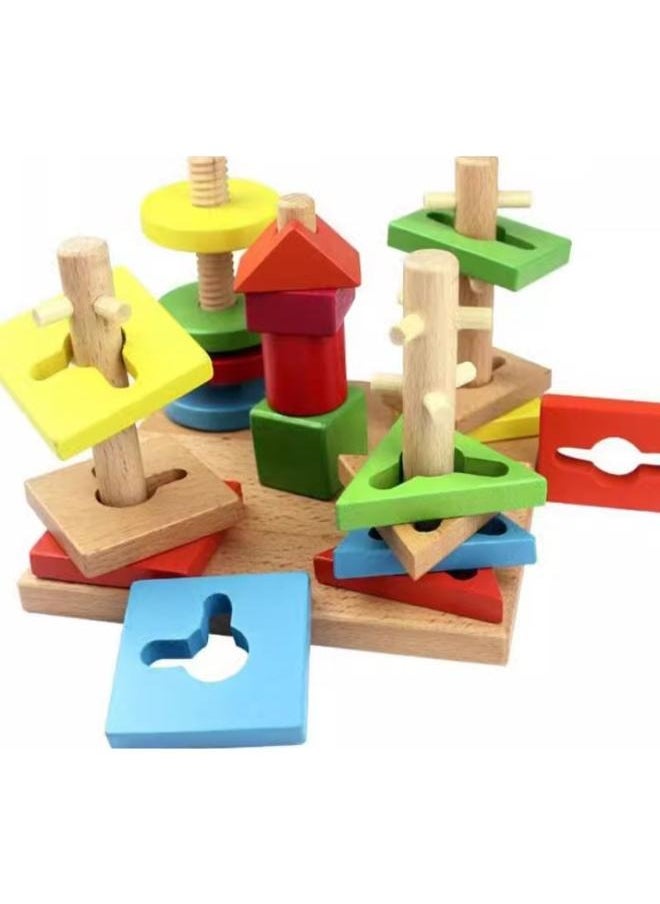 Carol For Toys - Montessori Stacking Game – 1 to 4 Players – Ages 3+ – Shape Sorting – Multi-Peg Colorful Geometric Puzzle - Image 1