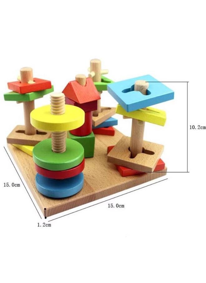 Carol For Toys - Montessori Stacking Game – 1 to 4 Players – Ages 3+ – Shape Sorting – Multi-Peg Colorful Geometric Puzzle - Image 1