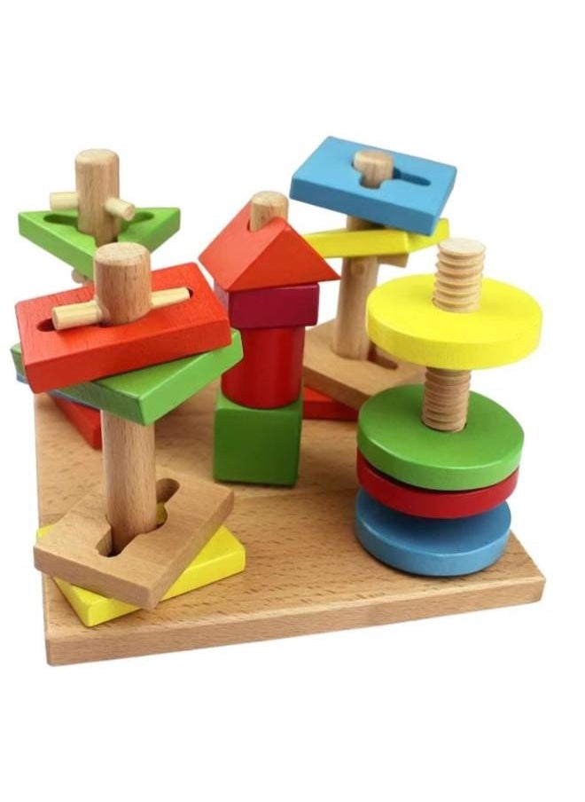 Carol For Toys - Montessori Stacking Game – 1 to 4 Players – Ages 3+ – Shape Sorting – Multi-Peg Colorful Geometric Puzzle - Image 1