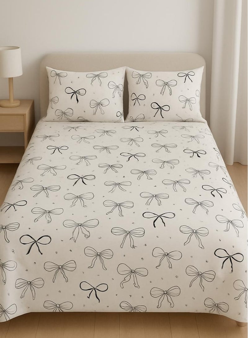 طقم سرير من يارلن (ملاية سرير عادية لسرير مقاس 200 سم وغطاء وسادتين صغيرتين بتصميم فيونكة شيك)