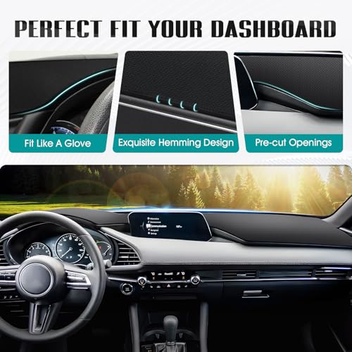 FIILINES Dash Cover for 2019-2025 Mazda 3, Dashboard Mat Accessories Dash Cover Sunshade Nonslip Mesh Protector No Glare Black - Image 3