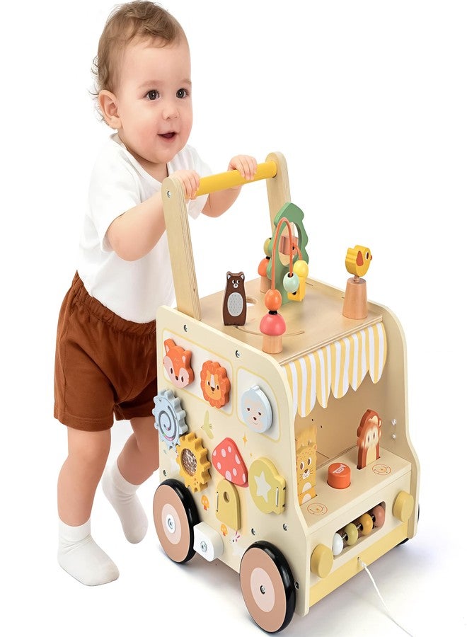 Pithfor Wooden Activity Cube Push Walker, Wooden Baby Walker, Montessori Toys for Babies 10-12 Months 1 2 3 Years Old Boys & Girls, Help Learning to Walk & Sit-to-Stand - Image 1