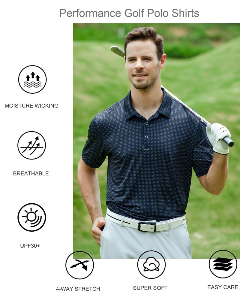 Alex Vando Mens Golf Shirt Moisture Wicking Quick-Dry Print Performance Polo Shirts for Men,Black Dots,L - Image 4